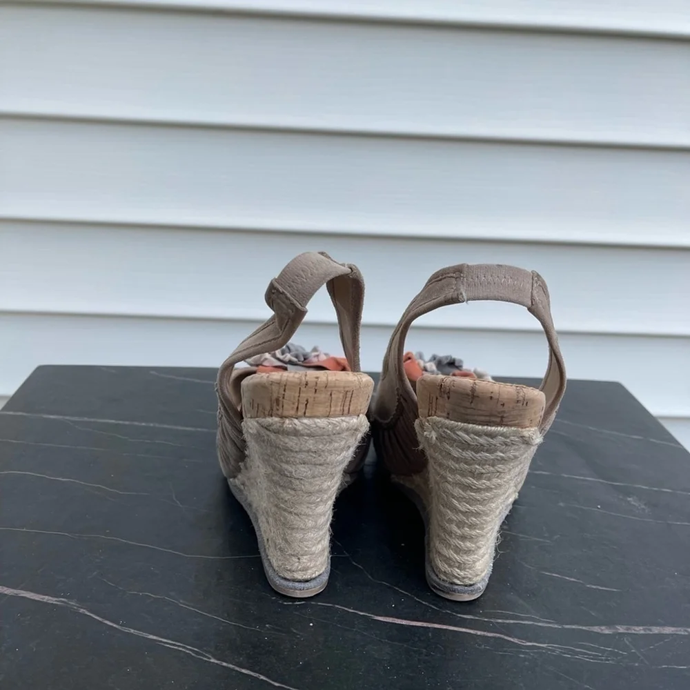 LEVITY women wedge platform sandals cork espadrilles leather suede Sz 7